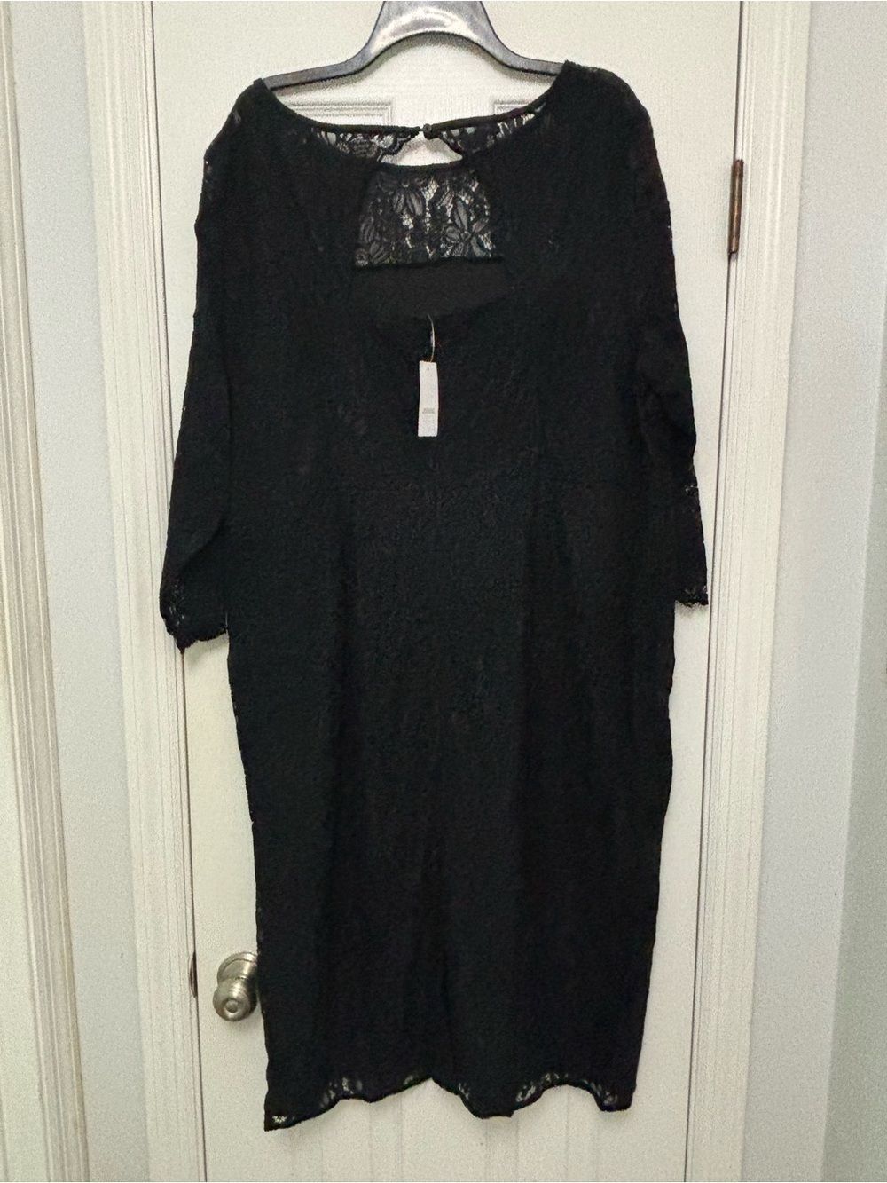 LOFT Black Lace Sheath Dress Size 22 3/4 Sleeve Keyhole Back NWT - Picture 7 of 8